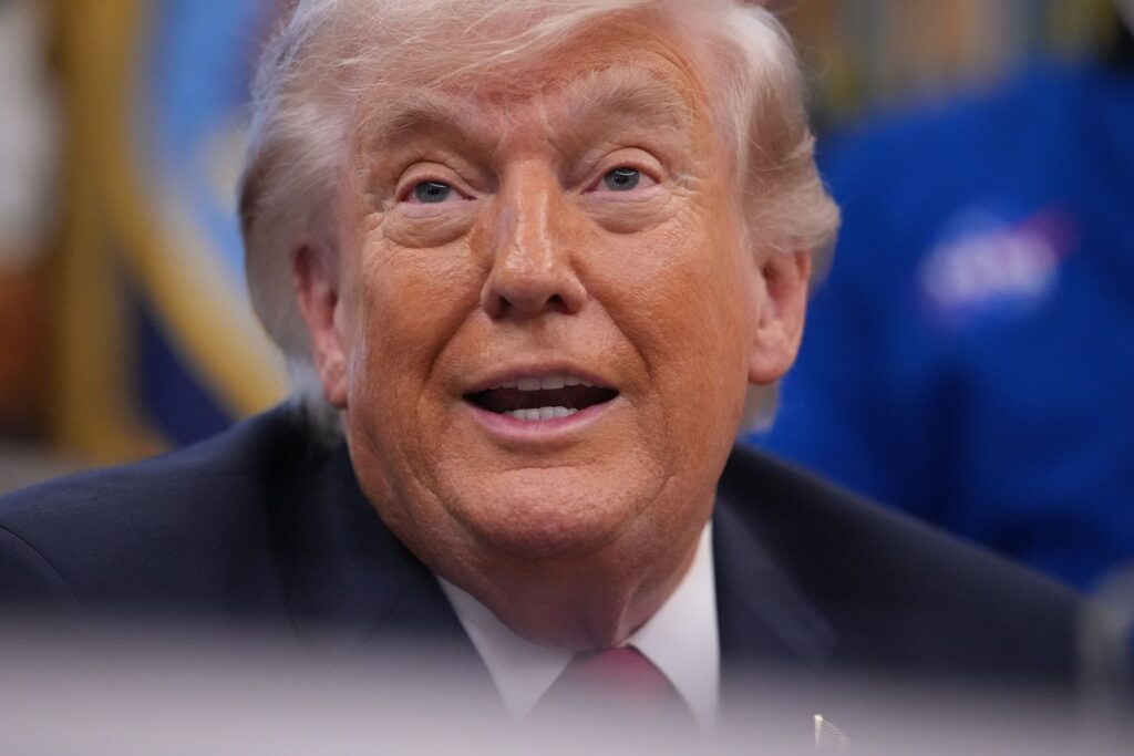 WASHINGTON, DC - APRIL 29: U.S. President Donald Trump speaks during an event with the Artemis II astronauts in the Oval Office of the White House on April 29, 2026 in Washington, DC. The astronauts set a new record for the farthest any human has ever traveled into space aboard the Artemis II Space Launch System rocket and Orion spacecraft, orbiting around the moon and back while reaching 252,756 miles from Earth. (Photo by Andrew Harnik/Getty Images)